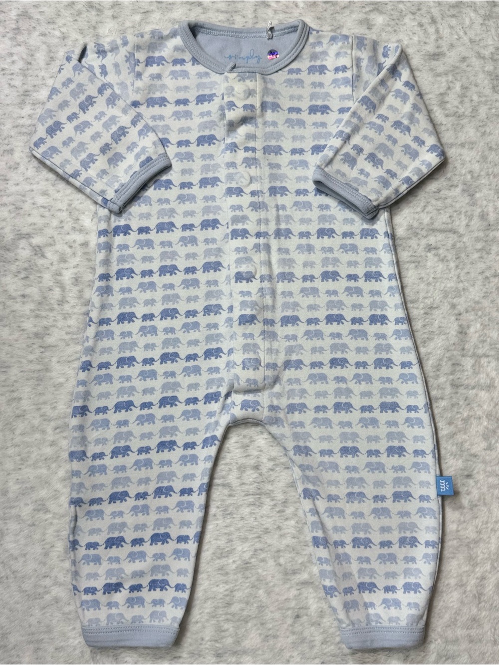 Simply Magnetic Me Blue White Elephant Footless Sleeper 3-6M Baby Cotton